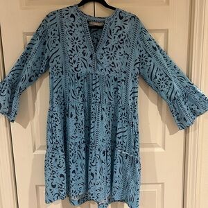 Lola Australia Blue Patterned Women's Cotton Dress Medium